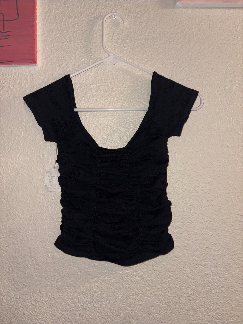 Free People Black Ruched Scoop Crop Top - Picture 2 of 4